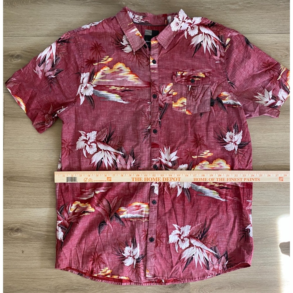 O'Neill Mens 2XL Burgundy Floral Hawaiian Shirt 100% Cotton Button Up